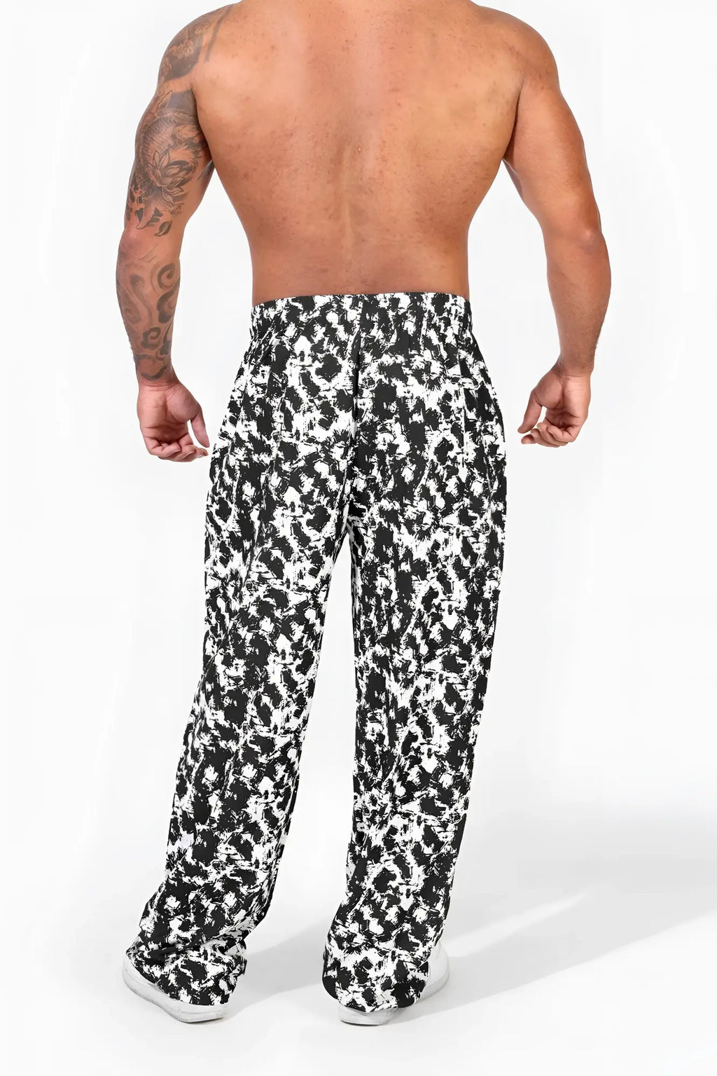 Jed north vintage flex joggers black and white paint brushes pattern wide-leg pants with abstract design