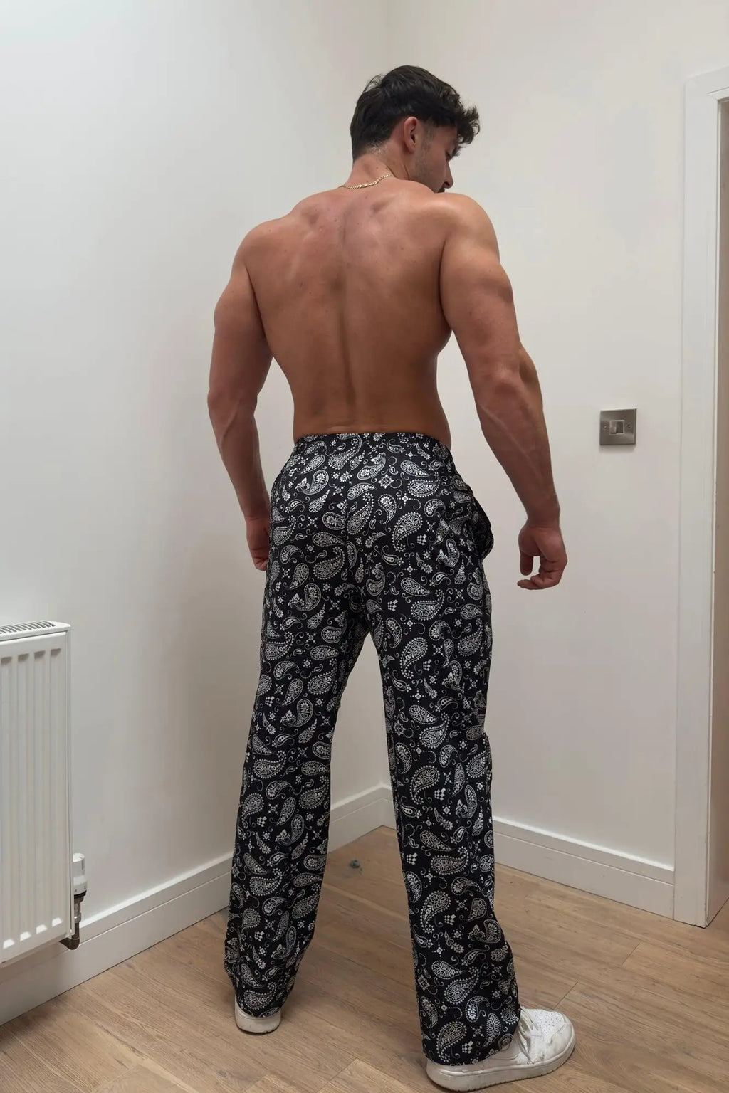 Jed north vintage flex joggers paisley are black and white paisley patterned trousers with a relaxed fit
