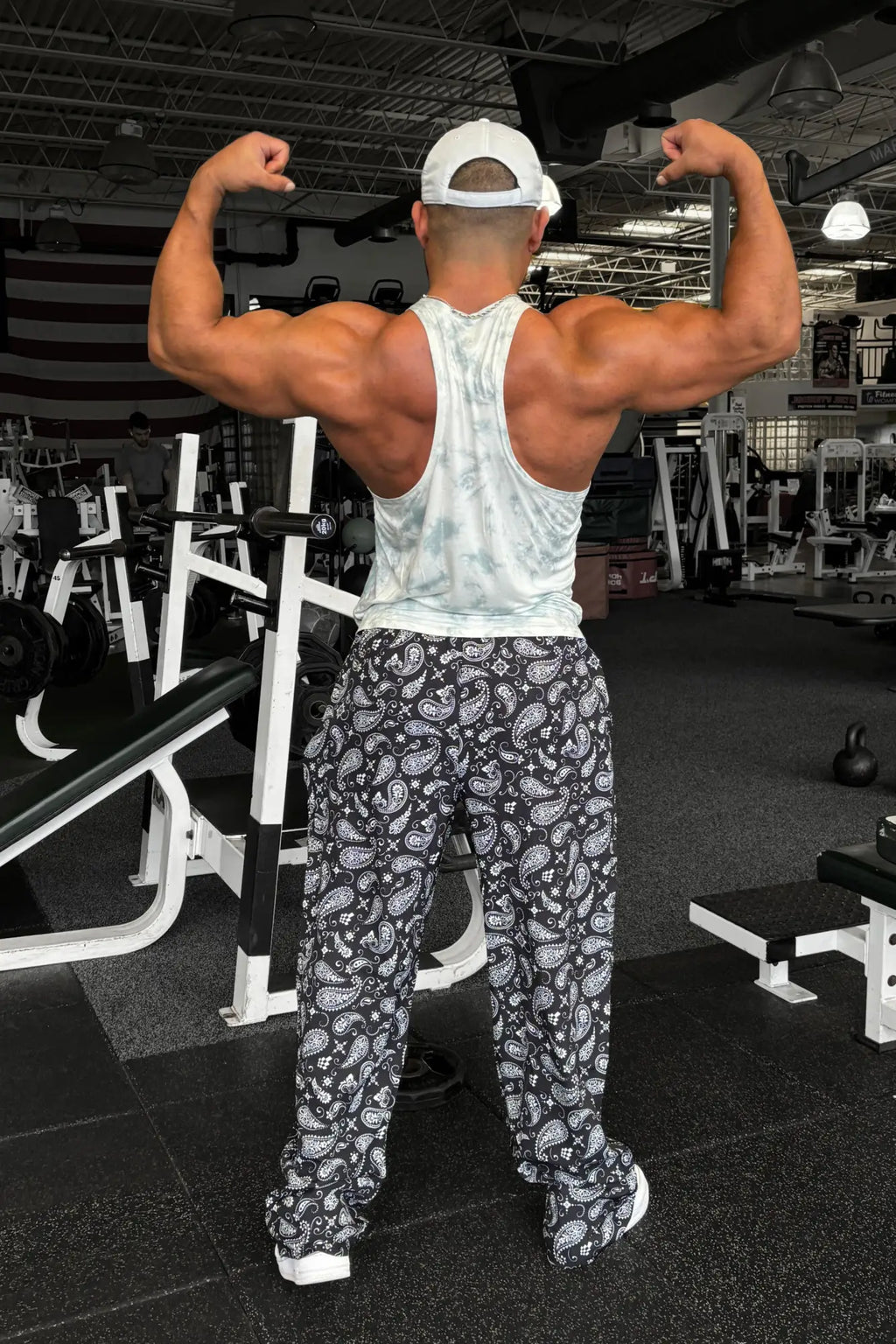 Jed north vintage flex joggers paisley featuring white and black paisley patterned gym pants for athletic wear