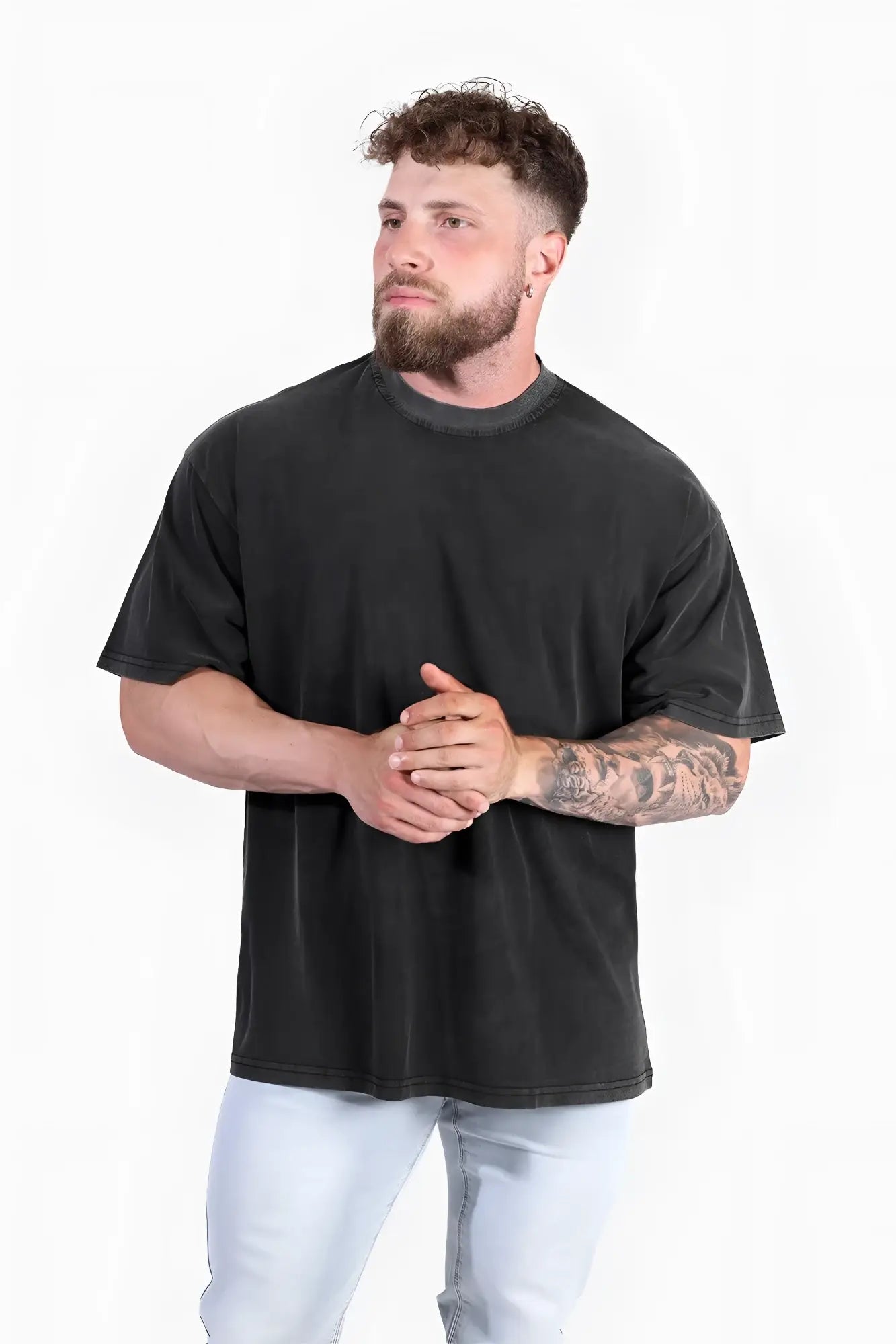 Black cotton jed north vintage oversized t-shirt fire storm 2.0 with relaxed fit and slightly faded texture