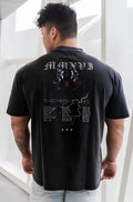 Black Jed North vintage oversized short-sleeved t-shirt with faded maxxi graphic faces and map design on front