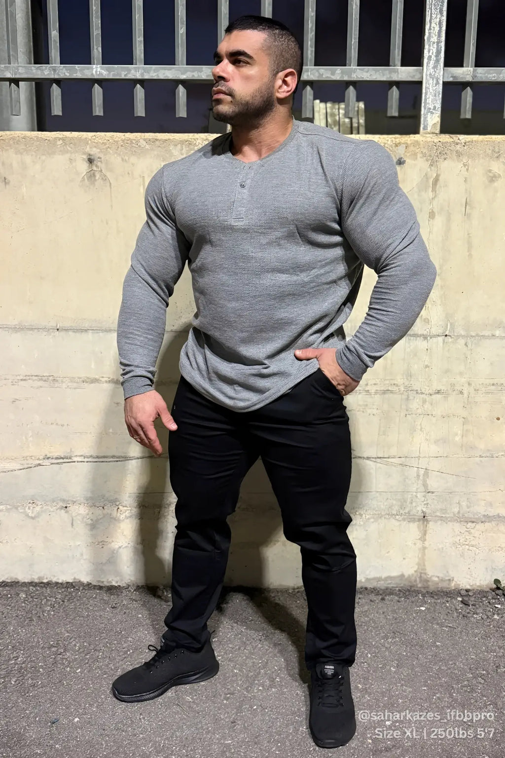 Gray waffle knit henley long sleeve t shirt made from soft fabric perfect for casual wear and layering