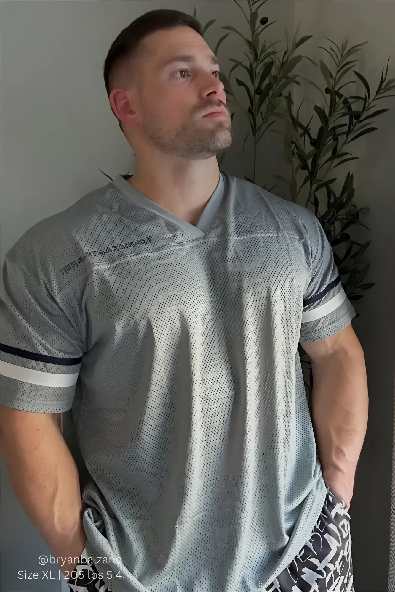Jed North Warrior V Neck Jersey gray mesh athletic shirt with black and white striped sleeves for training and workouts