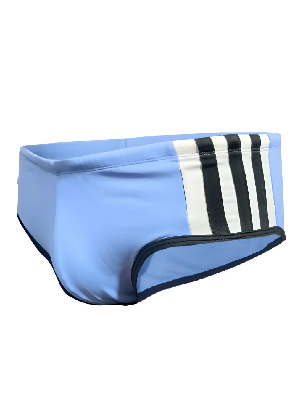 Light blue jethro 11 swim racer trunks with black and white side stripes featuring a sleek design