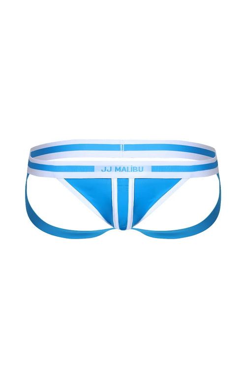 Blue and white striped jj malibu briefs with a supportive contoured design from on-display jockstrap collection