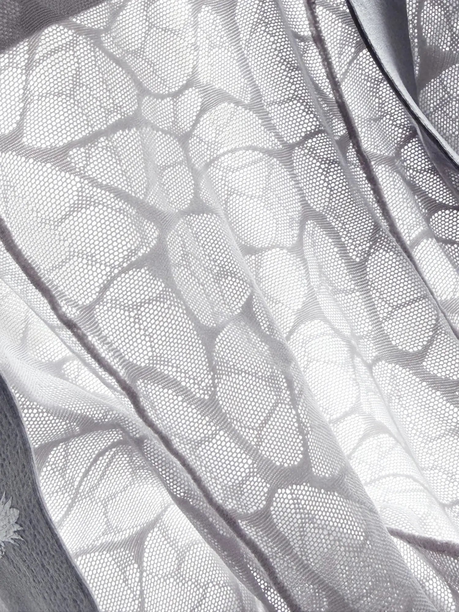 Geo-mesh seamless boxers storm grey featuring delicate white lace fabric with intricate leaf pattern and subtle sheen