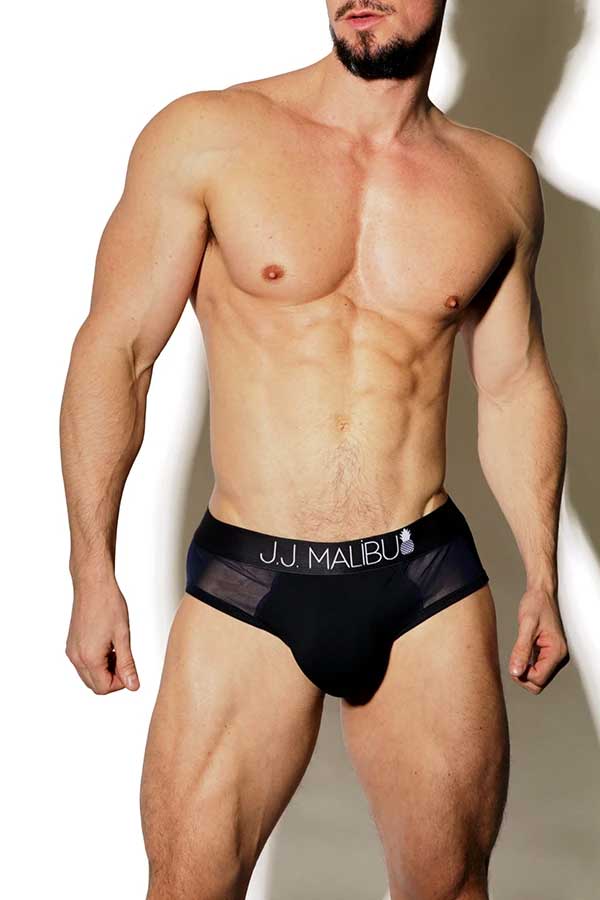 JJ Malibu Privacy Mesh Open Back Brief Underwear Navy JJBTM037 Size L