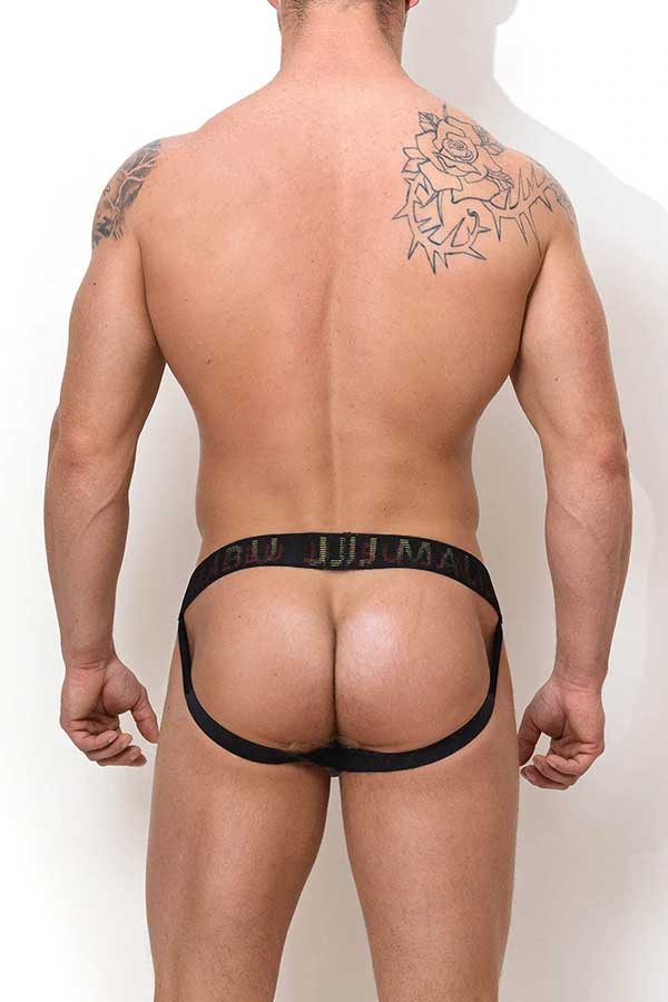 Ropa interior clásica con tirantes y cintura holográfica JJ Malibu, color negro, JJBTM094, talla M