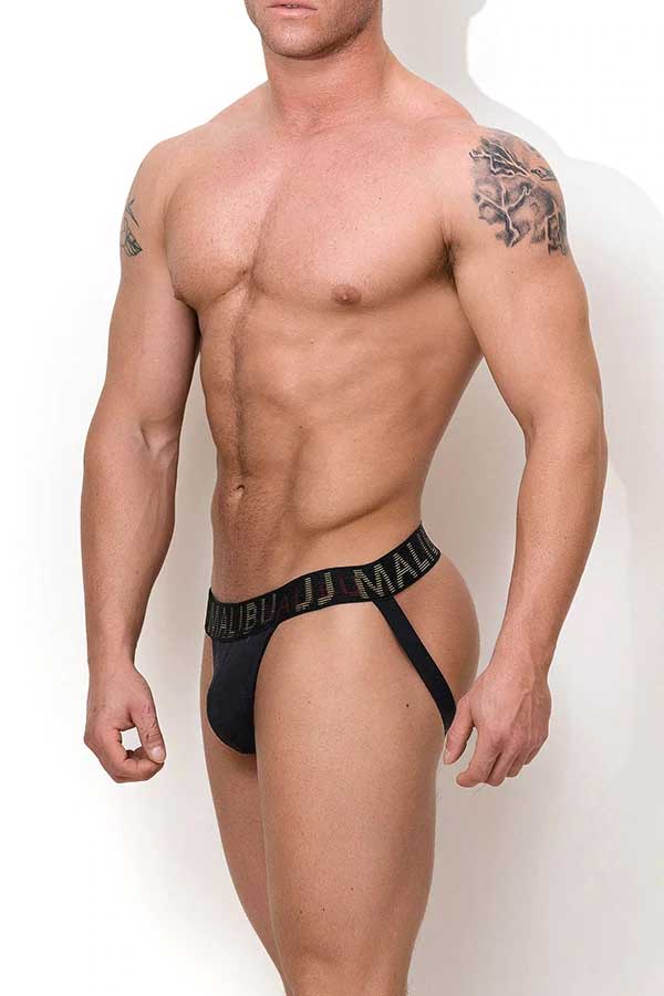 Ropa interior clásica con tirantes y cintura holográfica JJ Malibu, color negro, JJBTM094, talla M