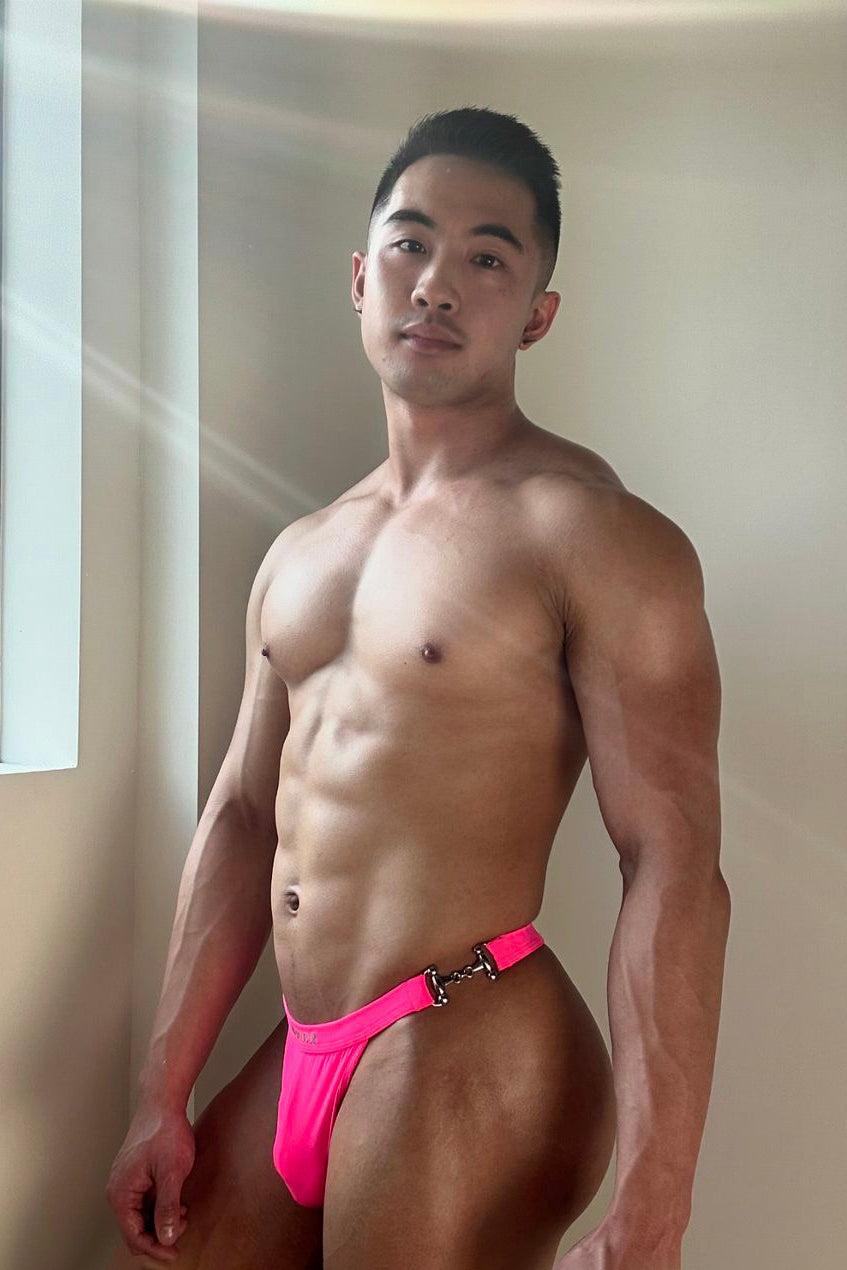 Luster Metal Accent G-String Swim Thong - Neon Pink