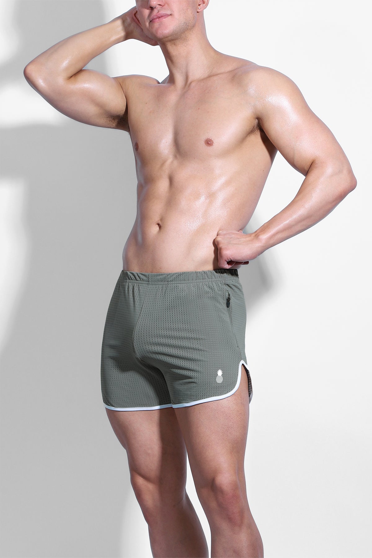 Work-It-Out Perforated 4" Short Shorts - Olive