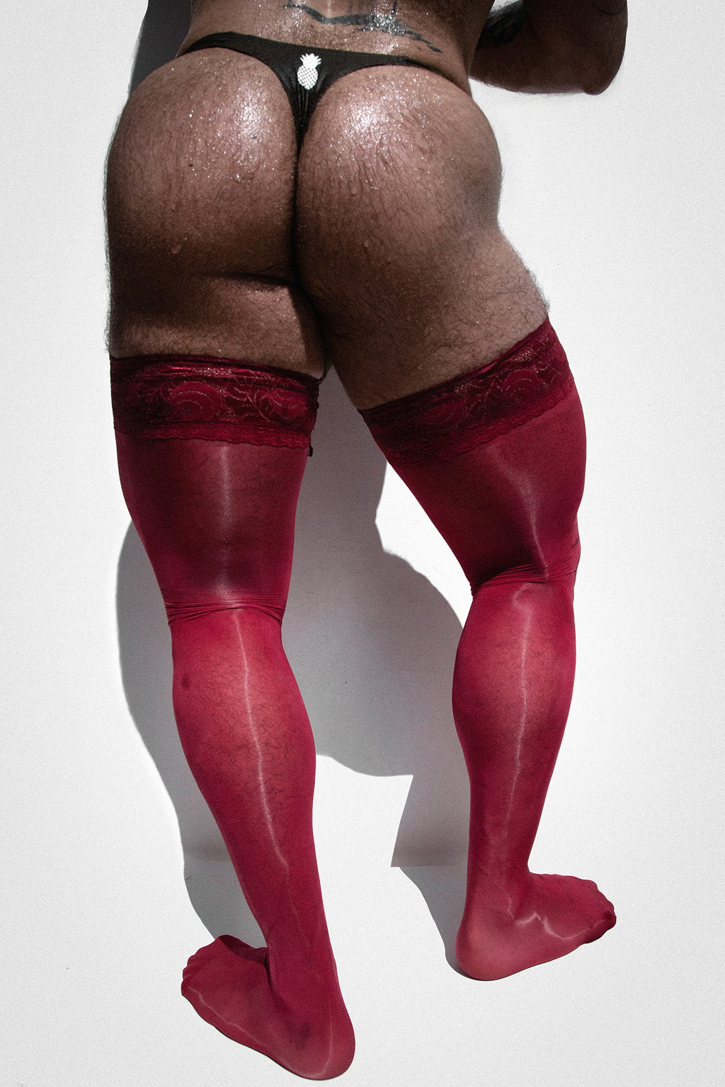 JJ Malibu Men's Allure Lace-Top Stockings - Crimson