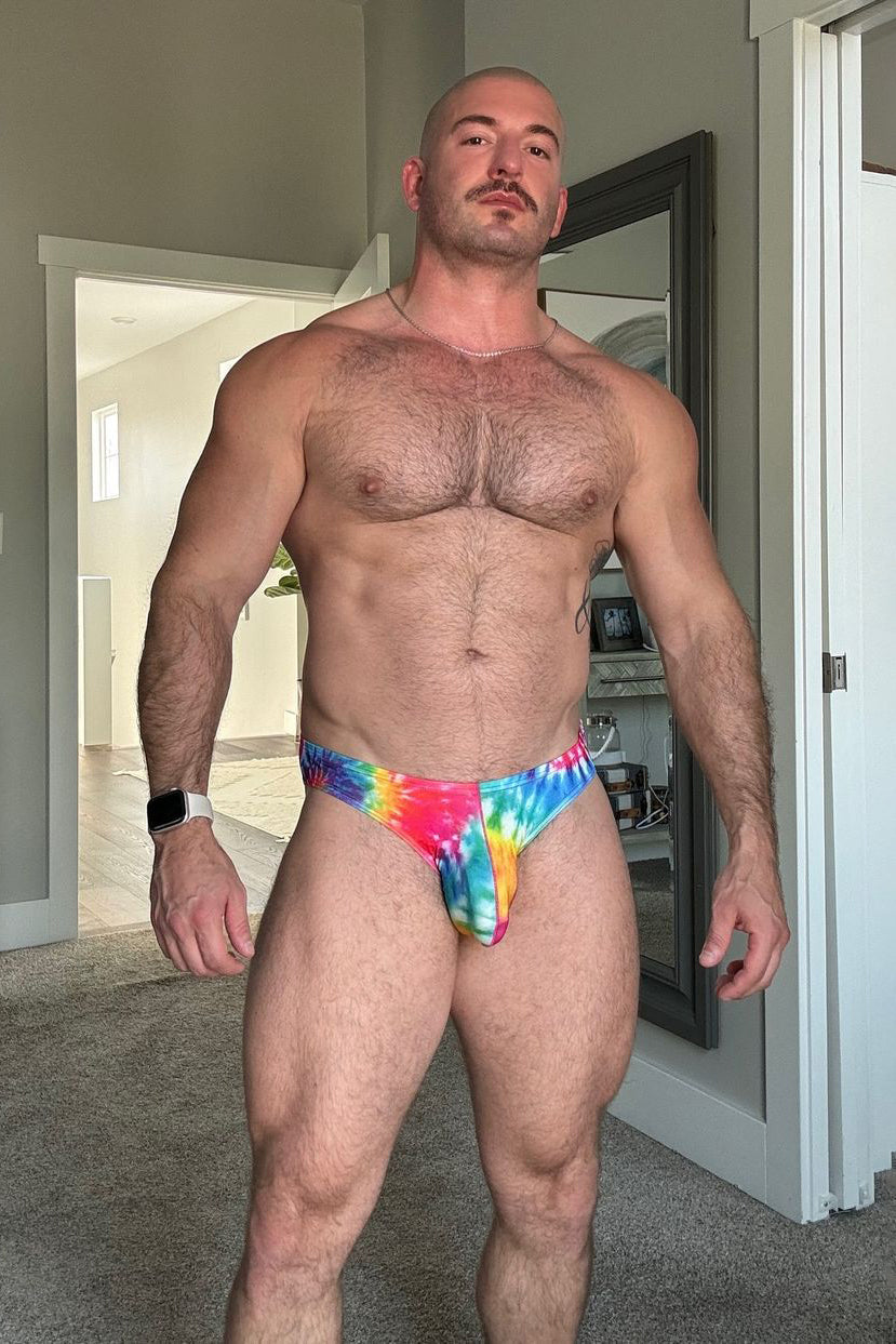 JJ Malibu Men's Slimmer Bulge Briefs - Rainbow Tie Dye