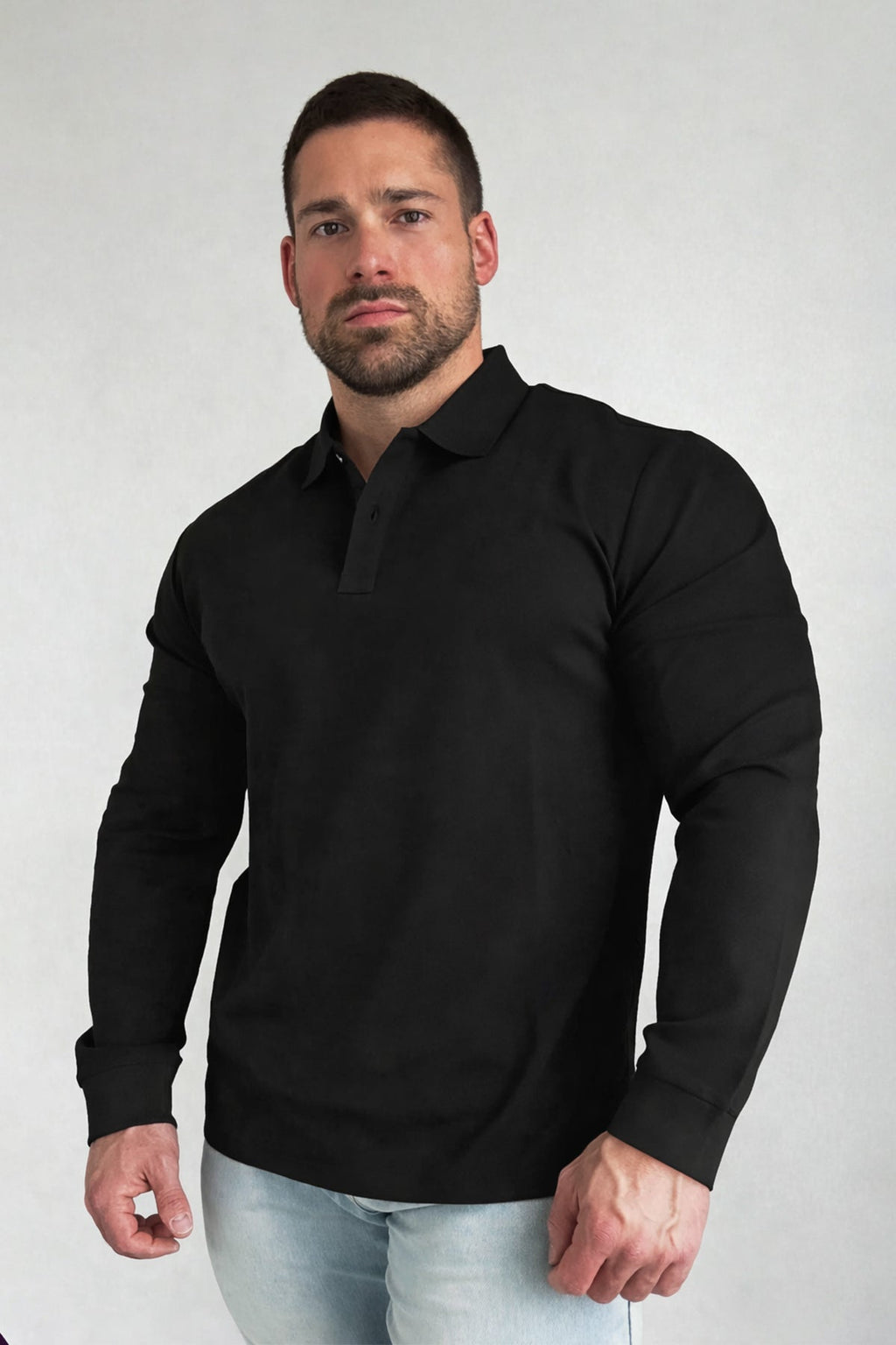 Jed North Men's Polo Button-Up Longsleeve - Black