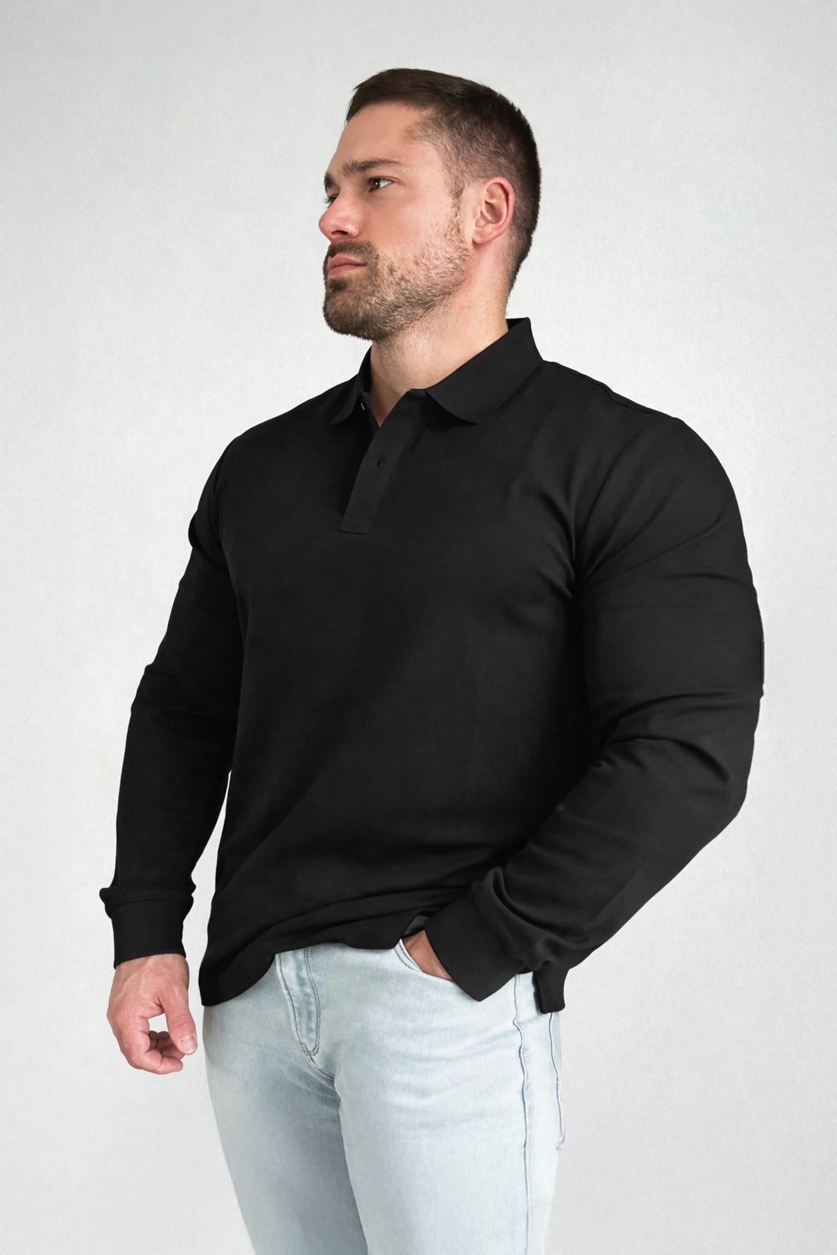 Jed North Men's Polo Button-Up Longsleeve - Black
