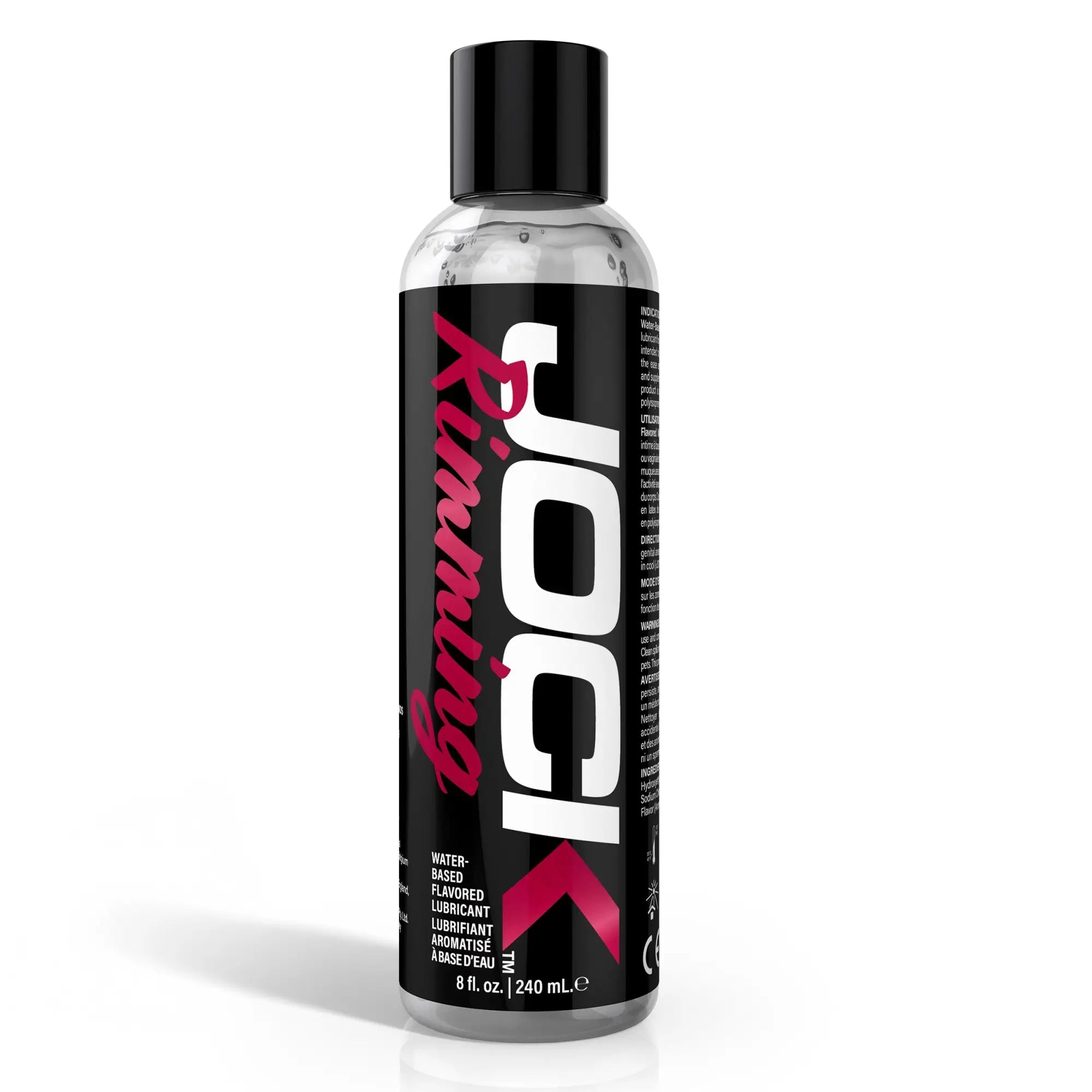 8oz bottle of Jock Rimming Lubricant (Cherry) with a clear bottle, black label, and bold pink and white lettering.