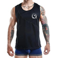 Black athletic tank top jocko jkm001 with white bulldog logo and silver stitching along the side