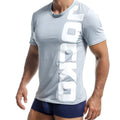 Light gray short-sleeved athletic t-shirt with bold white vertical lettering from Jocko JKN006 tank tops collection