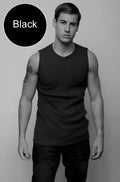 Black sleeveless jocko van v neck muscle top t shirt size l made of breathable fabric for casual wear