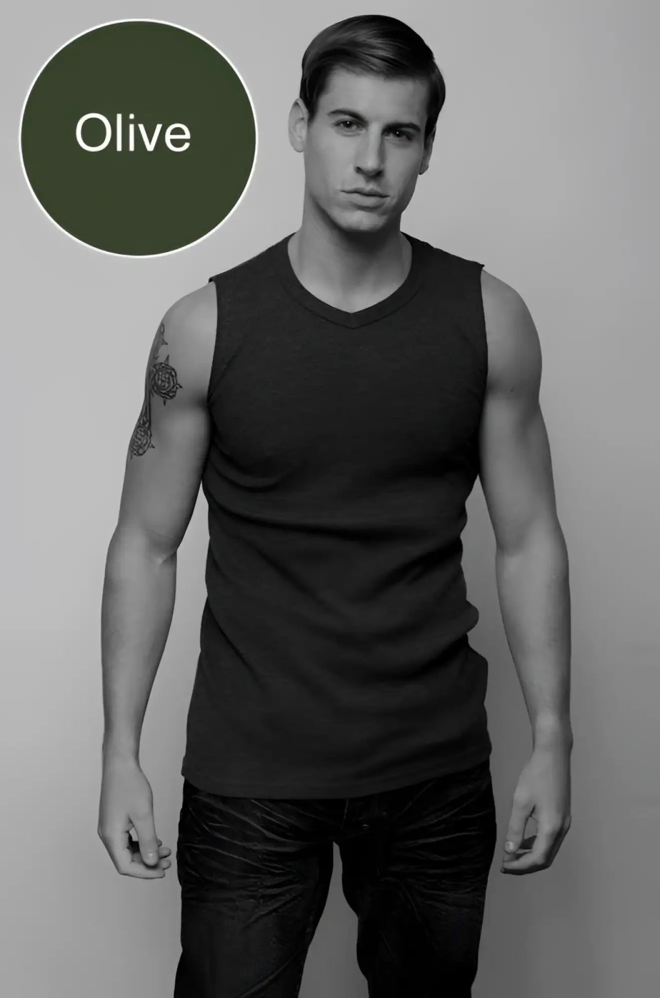 Olive sleeveless cotton tank top jocko van v neck muscle top t shirt size l with lightweight breathable fabric