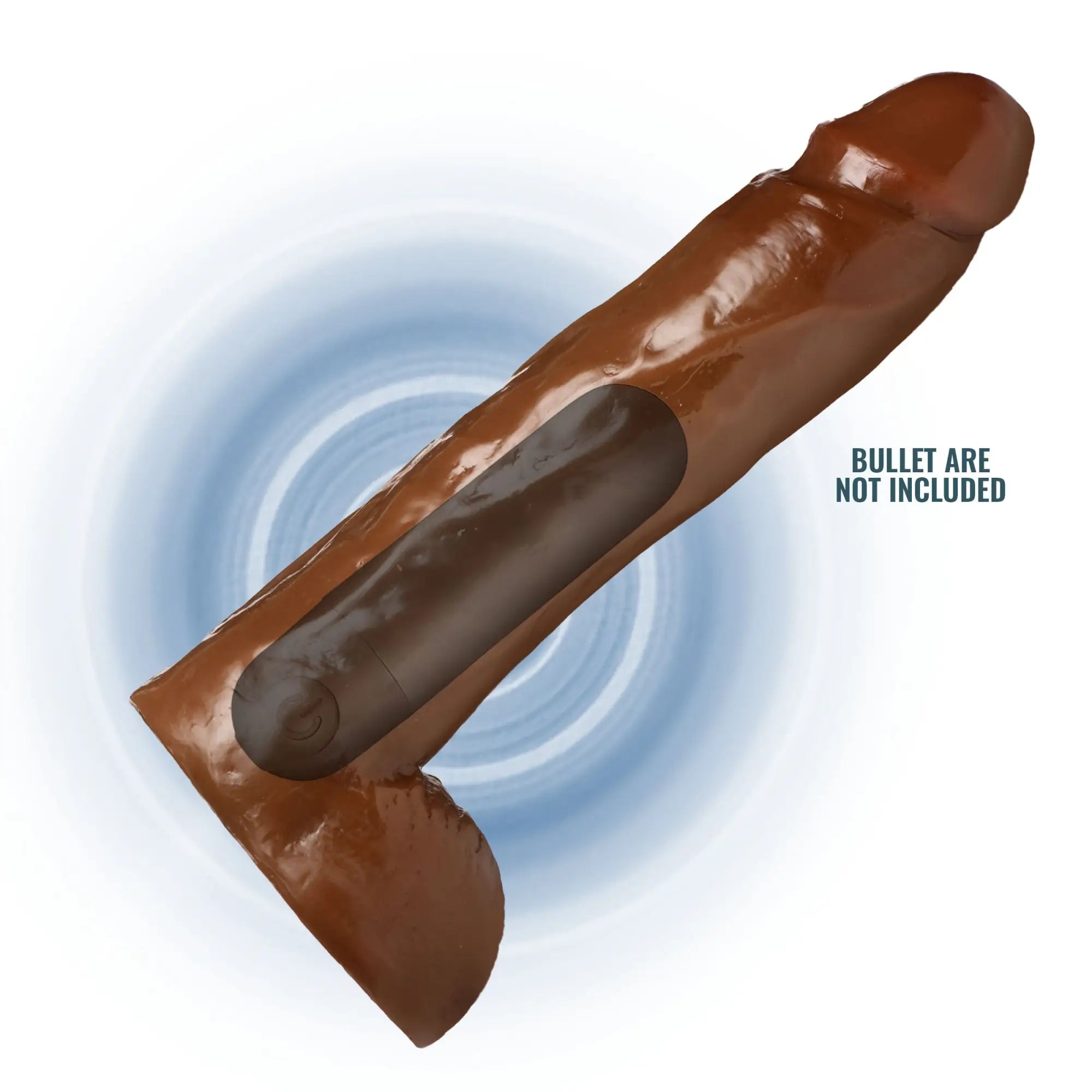 Jock Jock's 10-inch brown realistic dildo with a base and slot for a bullet vibe. Bullet not included.