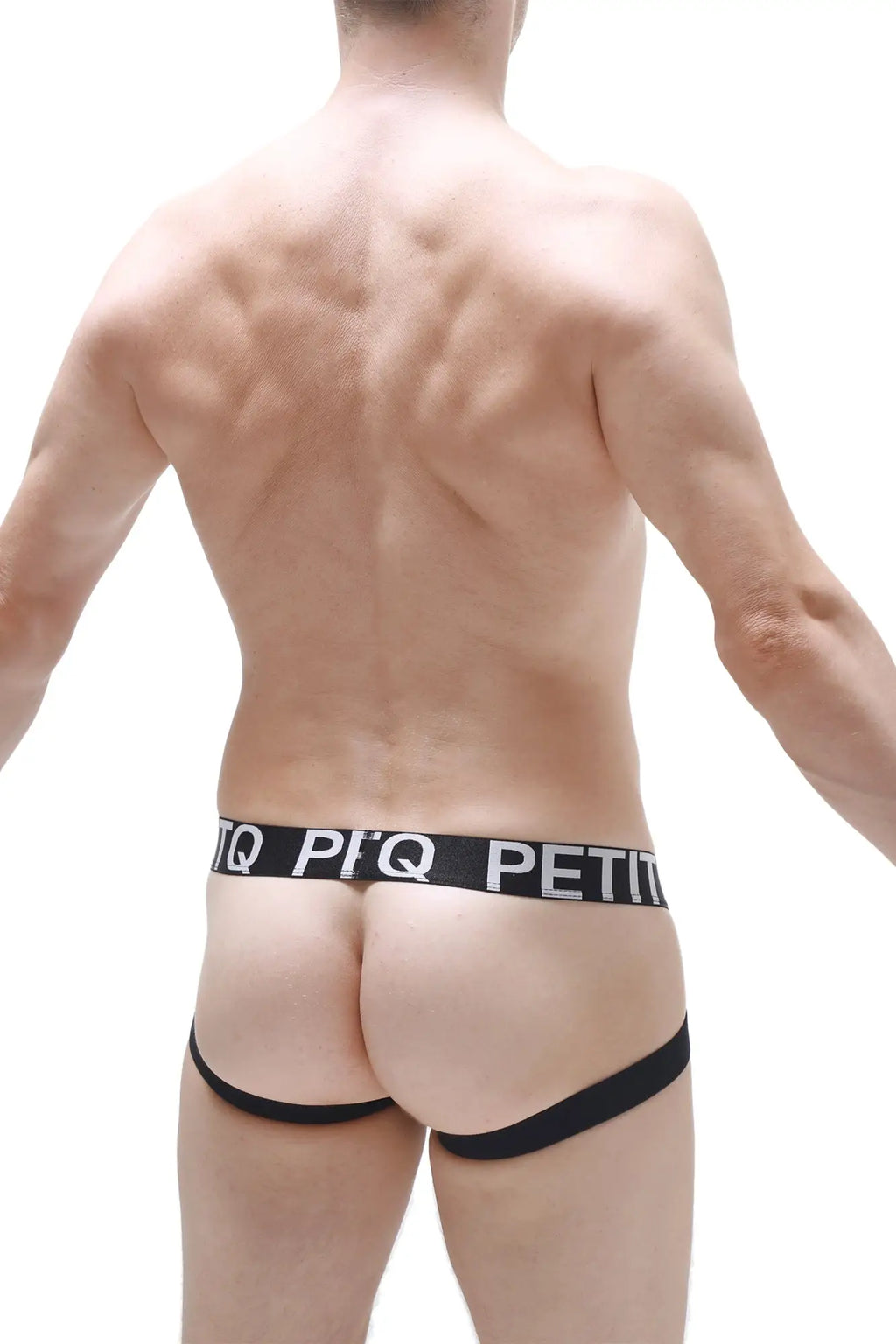 Black petitq branded jockstrap arlas net briefs with sleek form-fitting design and breathable net fabric