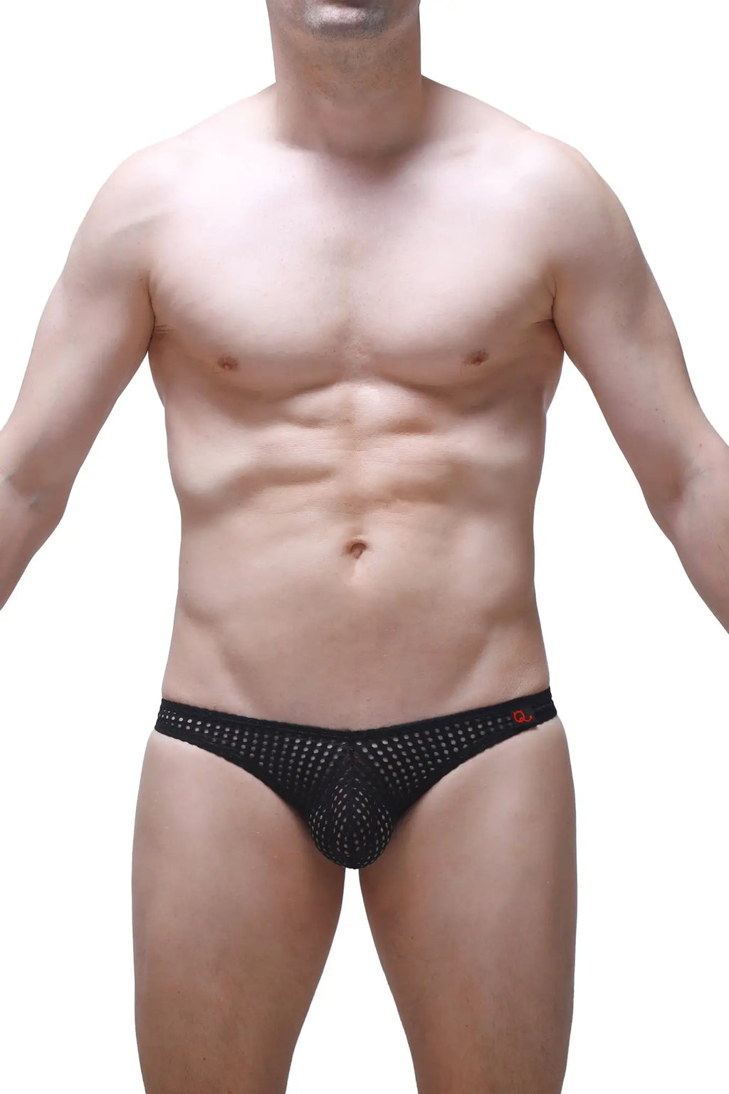 Black mesh jockstrap bagard durtol briefs with subtle red logo on waistband showing front side