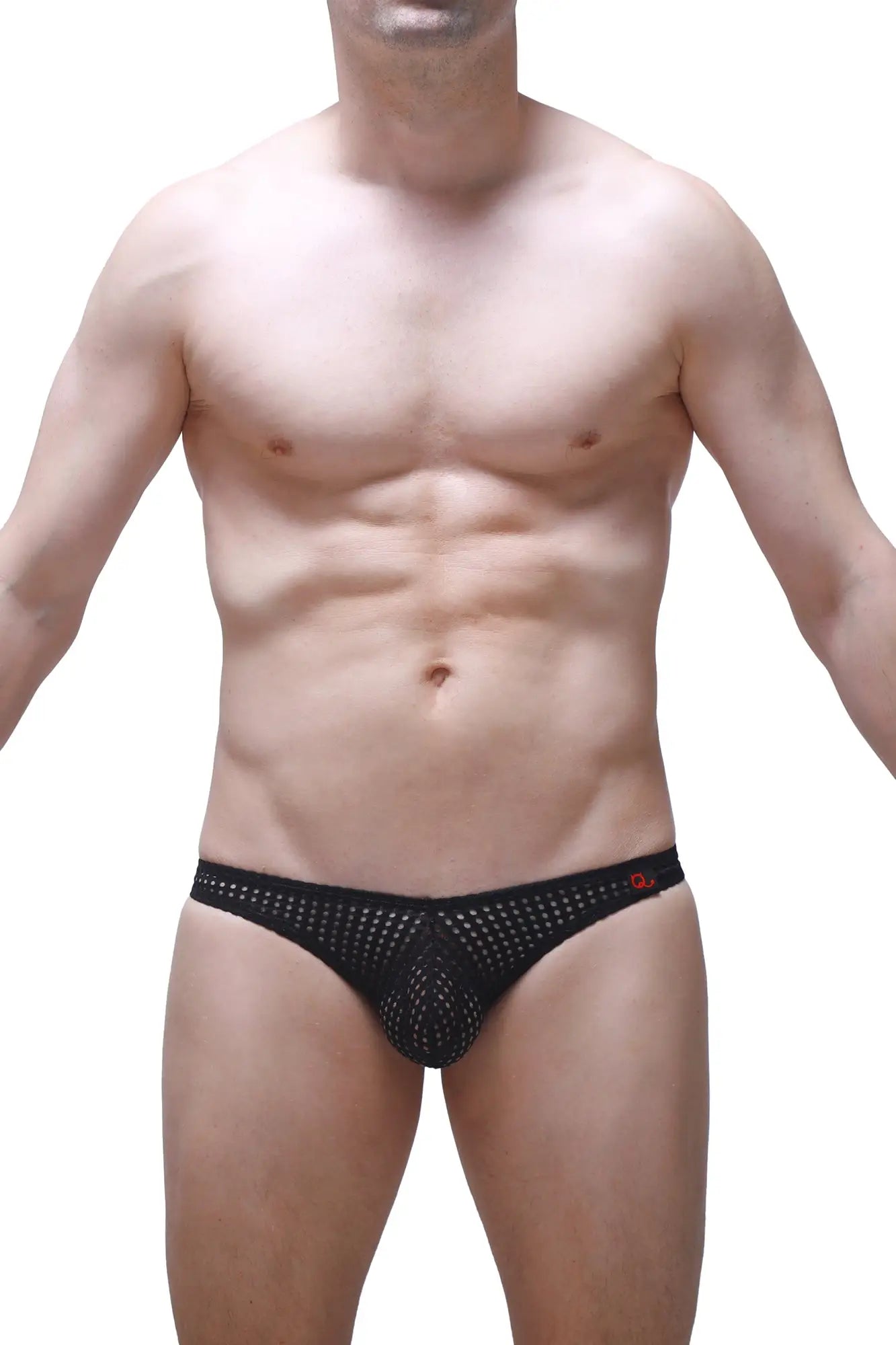 Black mesh jockstrap bagard durtol briefs with subtle red logo on waistband showing front side
