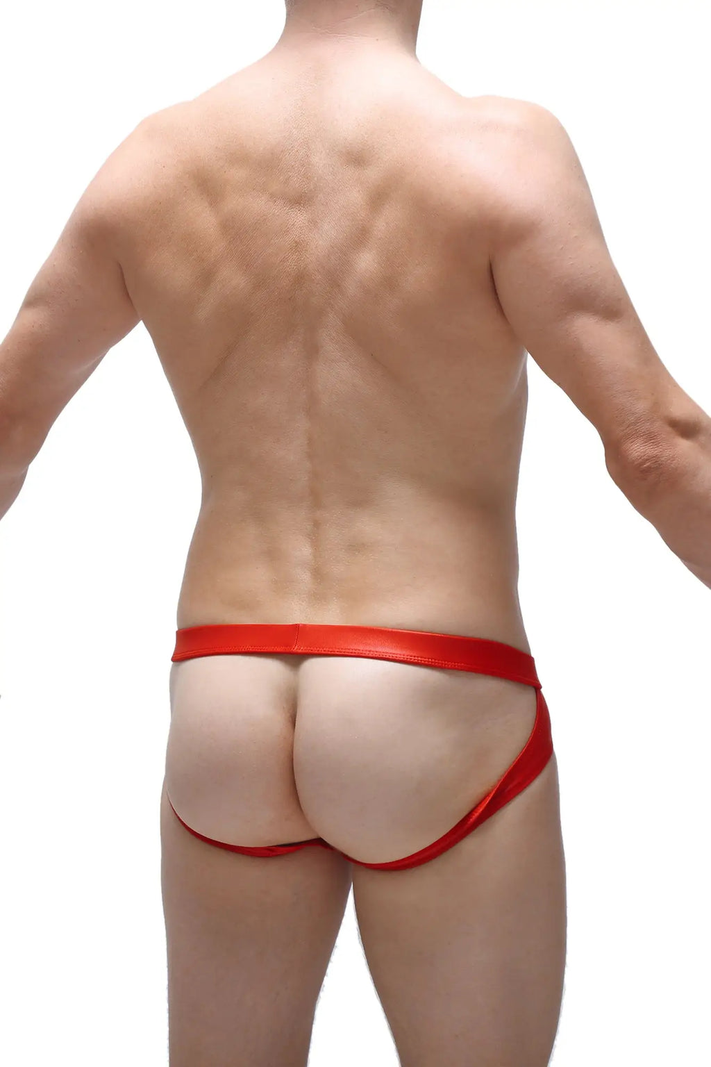 Red satin jockstrap beire wet red briefs with sleek form-fitting design and smooth satin material