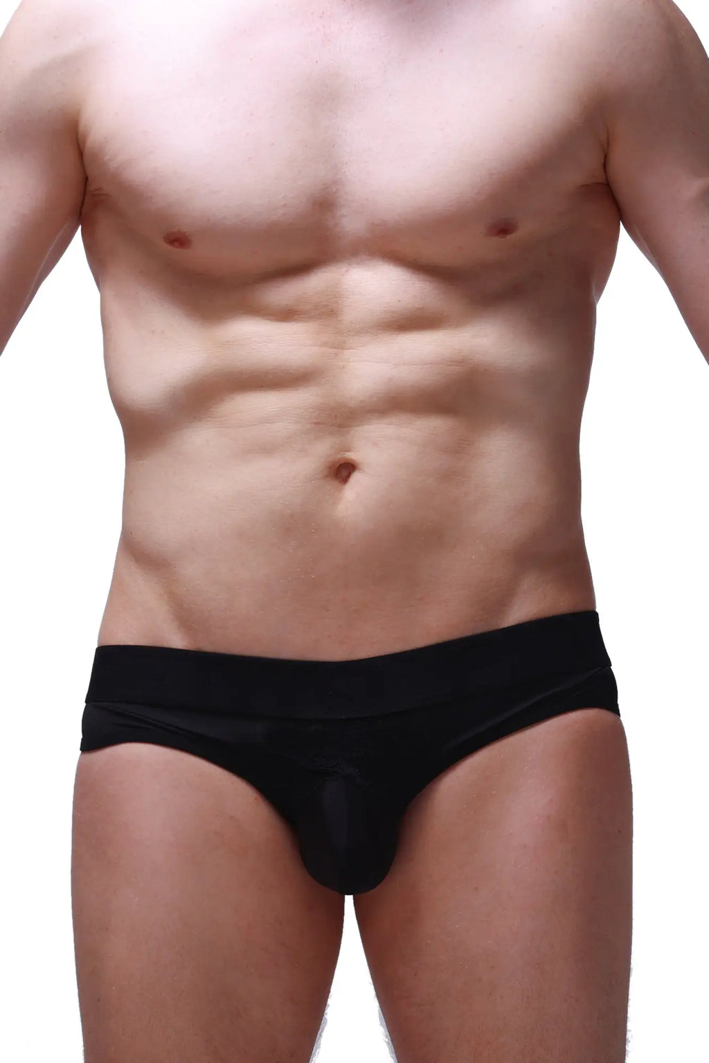 Black jockstrap brasc made of smooth stretchy fabric with contoured design in a form-fitting fit