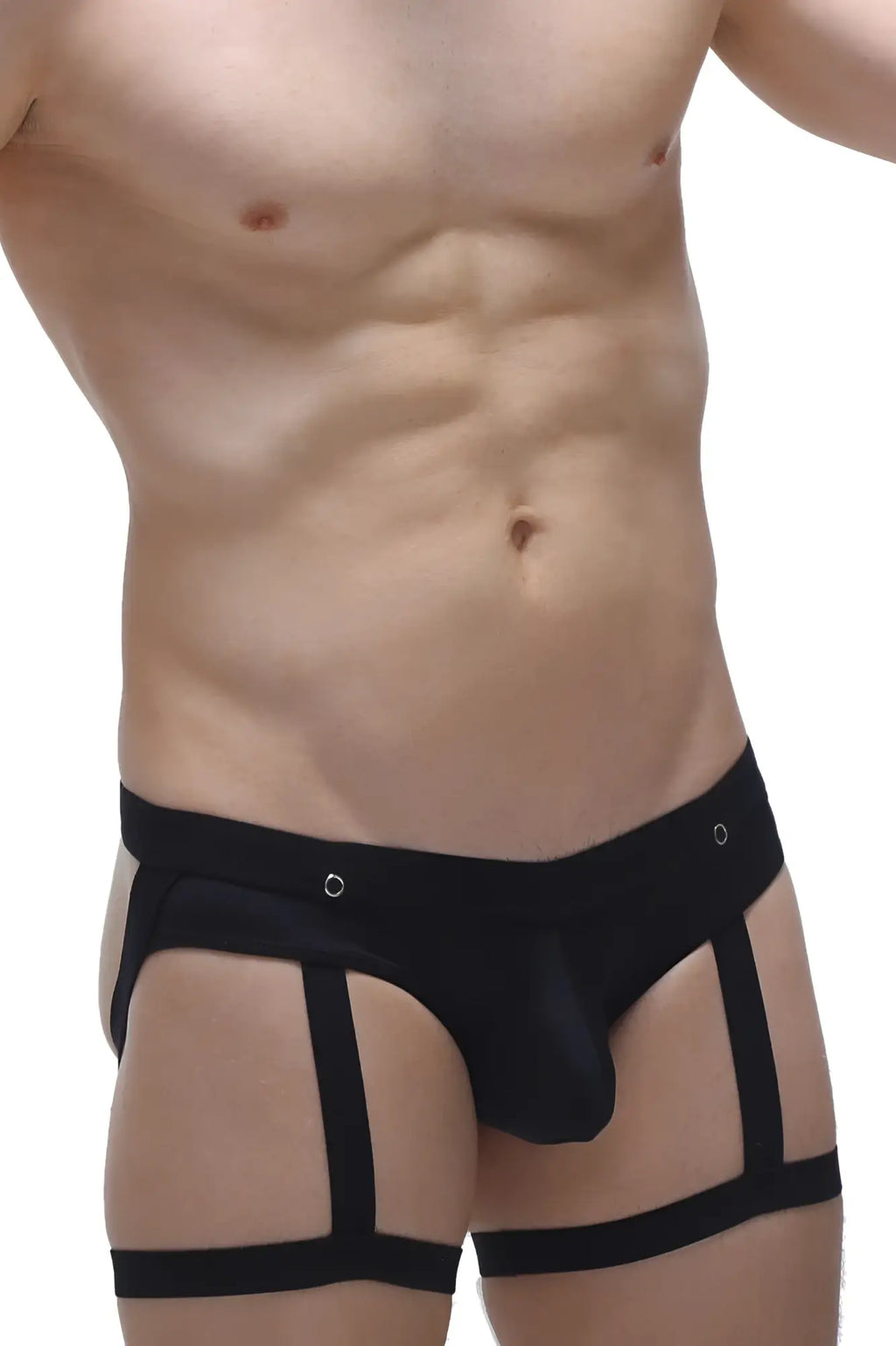 Black men’s briefs jockstrap garter with supportive strappy design and reinforced gussets for comfort and durability