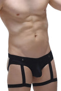 Black men’s briefs jockstrap garter with supportive strappy design and reinforced gussets for comfort and durability