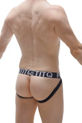 Black athletic briefs with bold white getitq logo on waistband part of the jockstrap monviel red collection