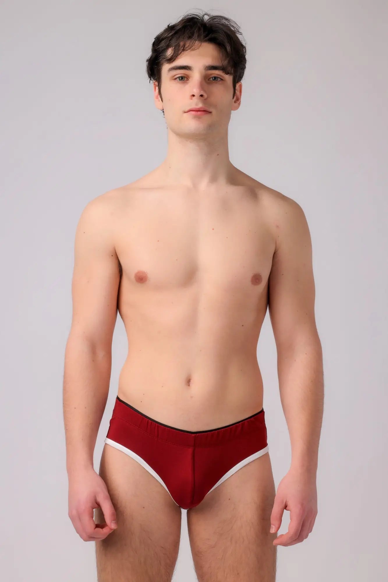 Red briefs with white trim and black waistband from as me jockstrap showing front view