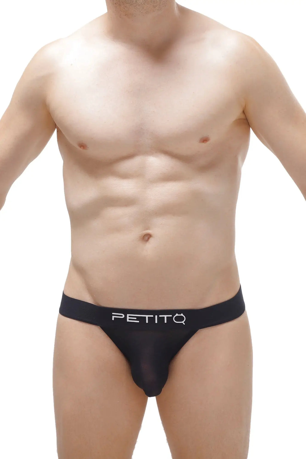 Black petitq jockstring ardrier net briefs with sheer mesh front and solid waistband for comfortable wear