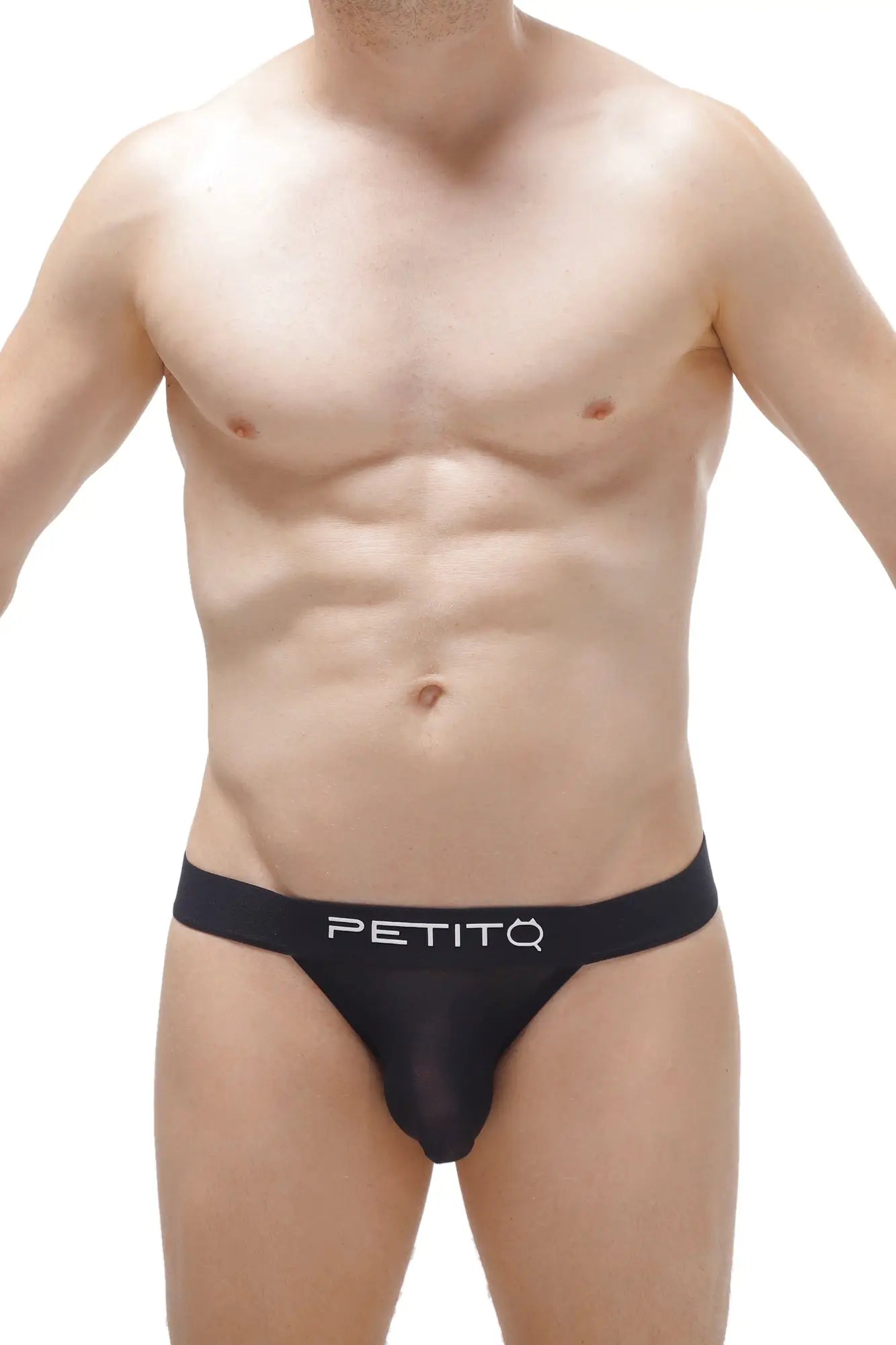 Black petitq jockstring ardrier net briefs with sheer mesh front and solid waistband for comfortable wear