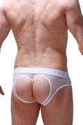 White mesh briefs jockstring murzo mesh white with heart-shaped cutout design and elastic waistband front view