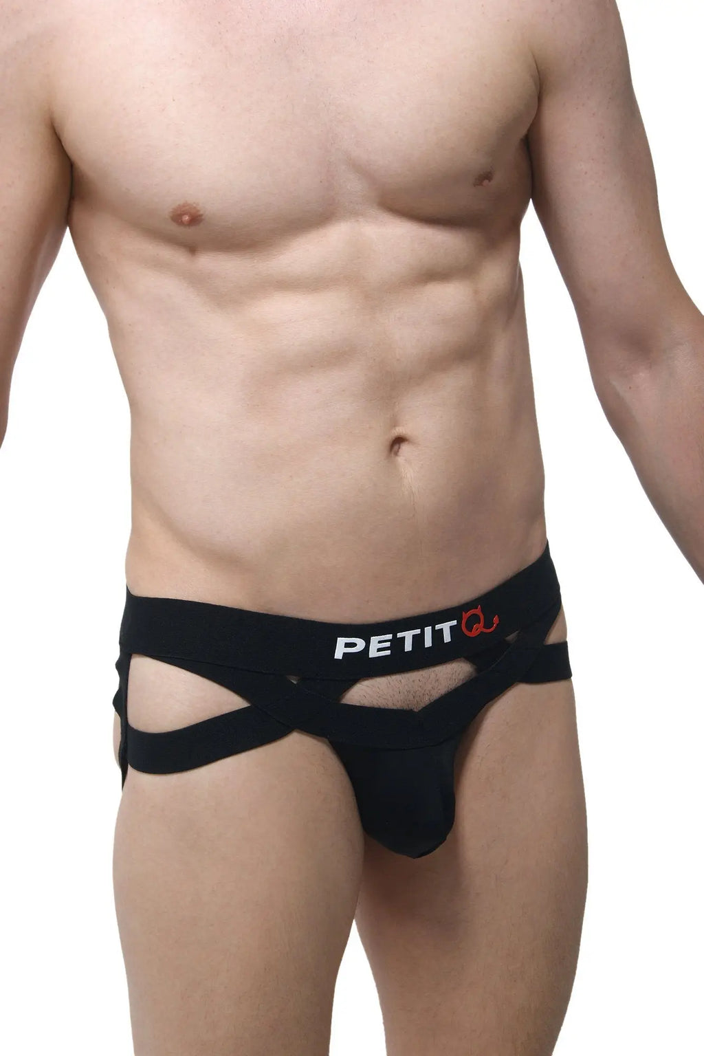 Black petitq jockthong bust men’s briefs with cut-out design and elastic waistband for comfortable fit