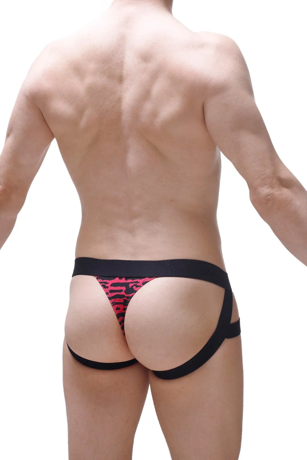 Black and pink leopard-print jockthong Mijoux Ascan briefs with supportive strappy design for comfortable wear