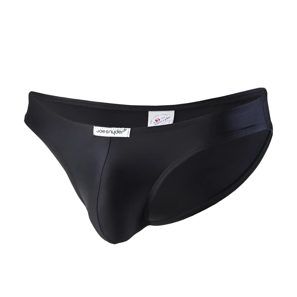 Black joe snyder bikini classic polyester men’s briefs with smooth form-fitting fabric and sleek minimalist design