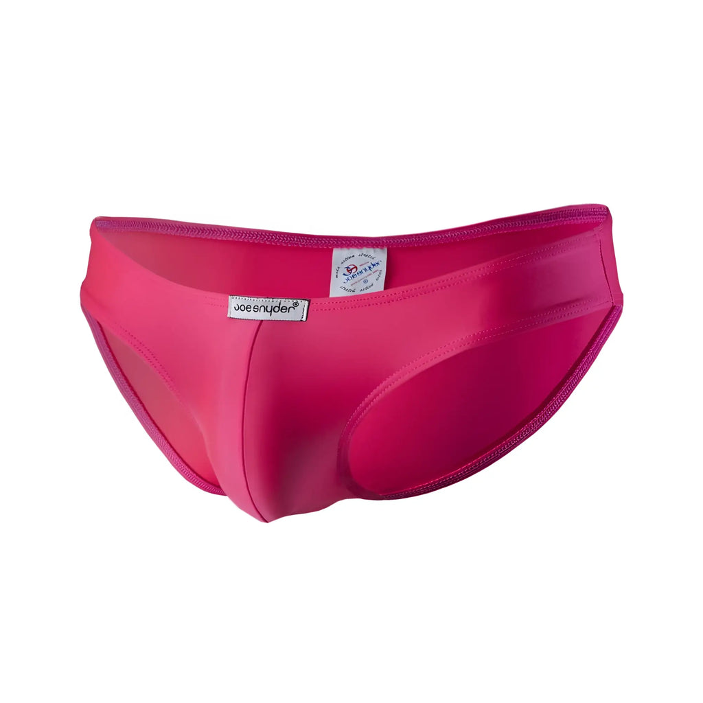 Bright fuchsia joe snyder bikini classic polyester swim trunks with a sleek form fitting design and elastic waistband