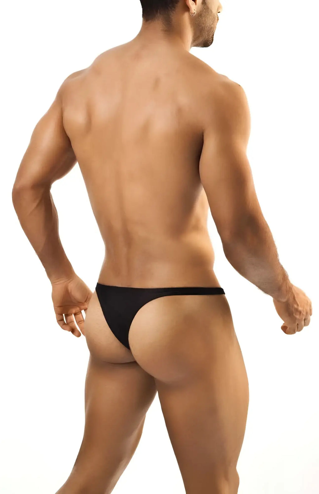 Black thong underwear joe snyder bulge bikini featuring a bulge pouch in sleek black fabric, back view
