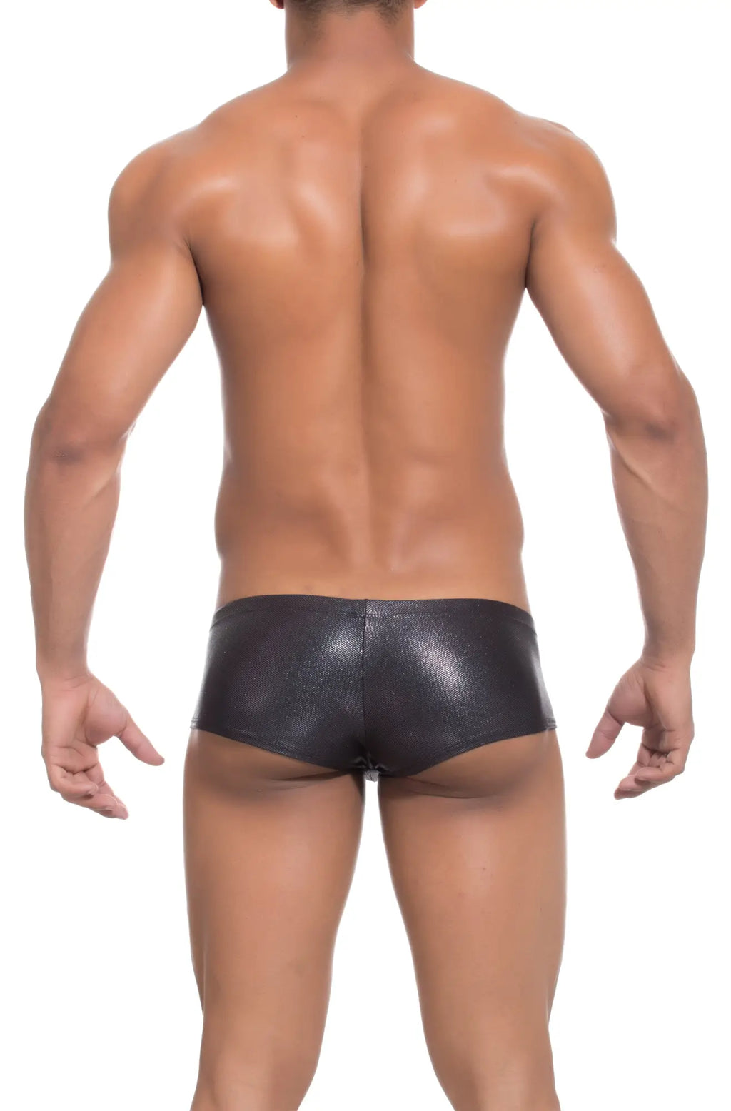 Joe Snyder bulge boxer black shiny faux leather briefs with sleek form-fitting design