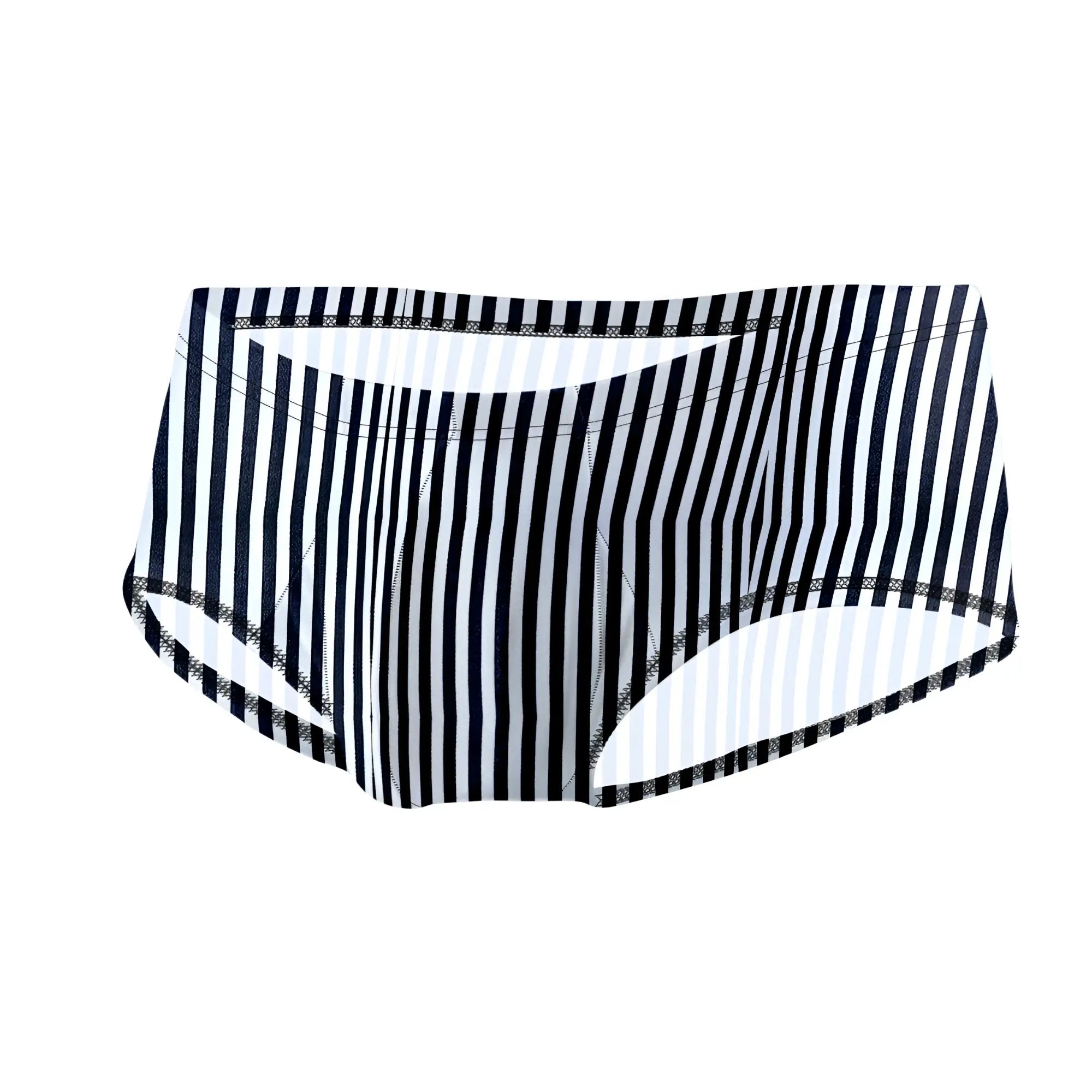 Joe snyder bulge boxer men’s briefs with black and white vertical stripes and subtle textured edge trim