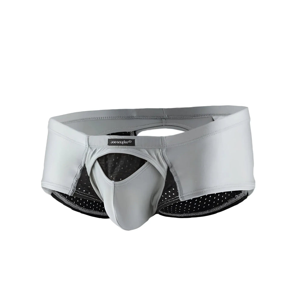 Gray men’s briefs joe snyder cheek sexiest with black mesh interior and branded waistband label