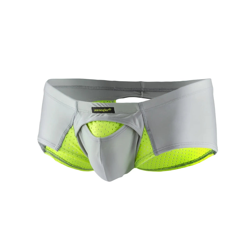 Gray and neon yellow joe snyder cheek sexiest mesh athletic briefs with a supportive contoured design