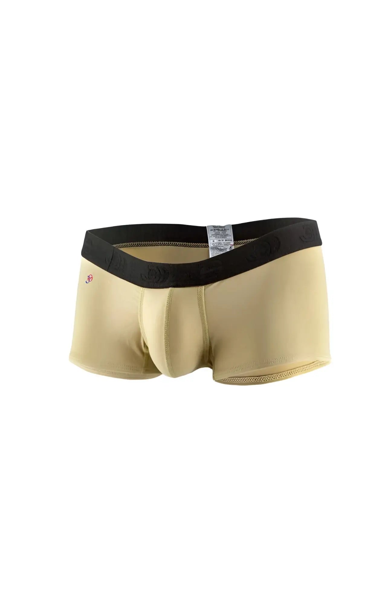 Beige men’s boxer briefs joe snyder expression jsxps01 with black elastic waistband and subtle side branding