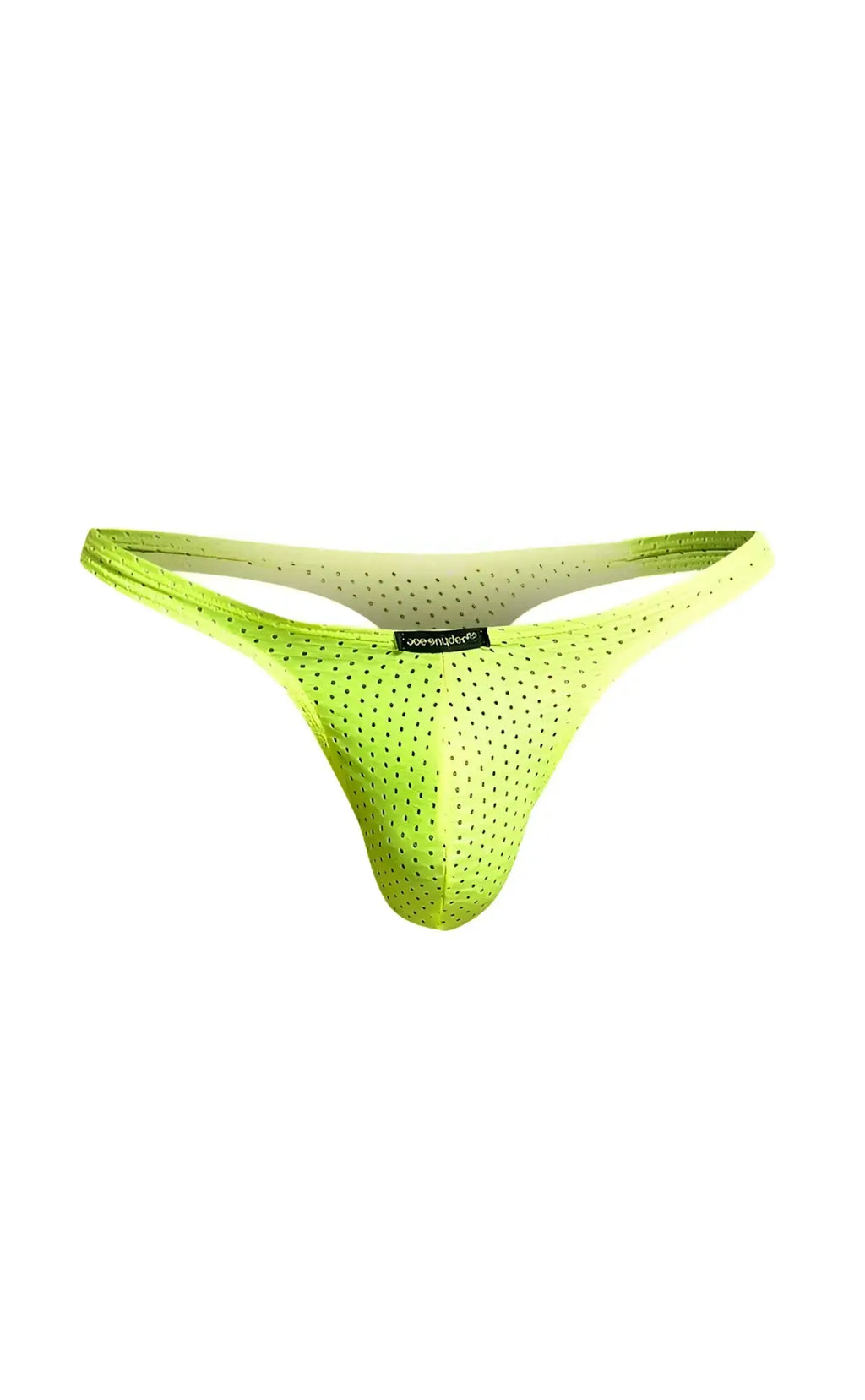 Joe snyder holes thong vibrant neon green mesh thong with subtle gradient fade to lighter green at waistband