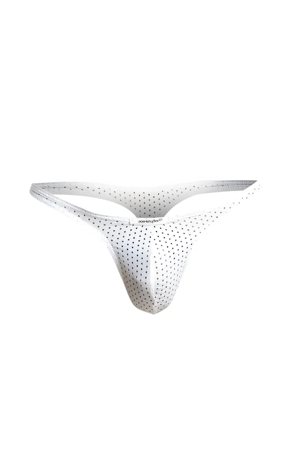 White perforated thong by Joe Snyder featuring a sleek minimalist design shown from the back side