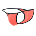 Bright coral joe snyder kini holes brief with perforated mesh fabric black trim and small logo tag